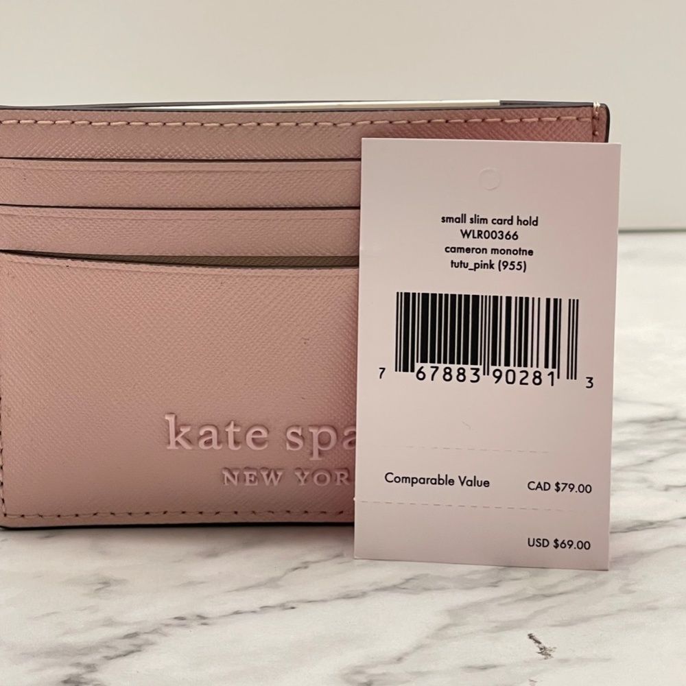 Kate Spade Small Slim Card Holder Leather Cameron Pink tutu - Picture 5 of 5
